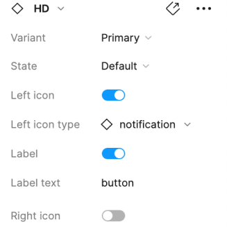 Screenshot of the Figma's contextual panel for Salt's Button component